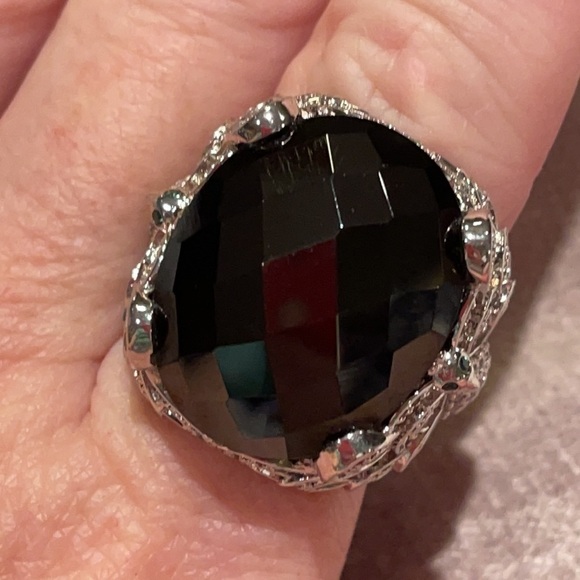 Chunky Cz Black Diamond Statement Ring Peacock design  size 7 NWOTS - Picture 6 of 8